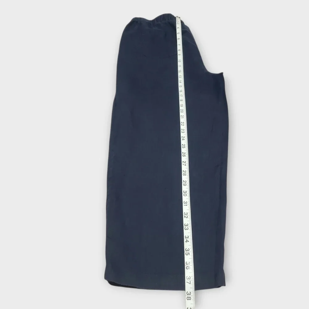Quince European Linen Pants Deep Navy Blue Cropped Elastic Waist Medium